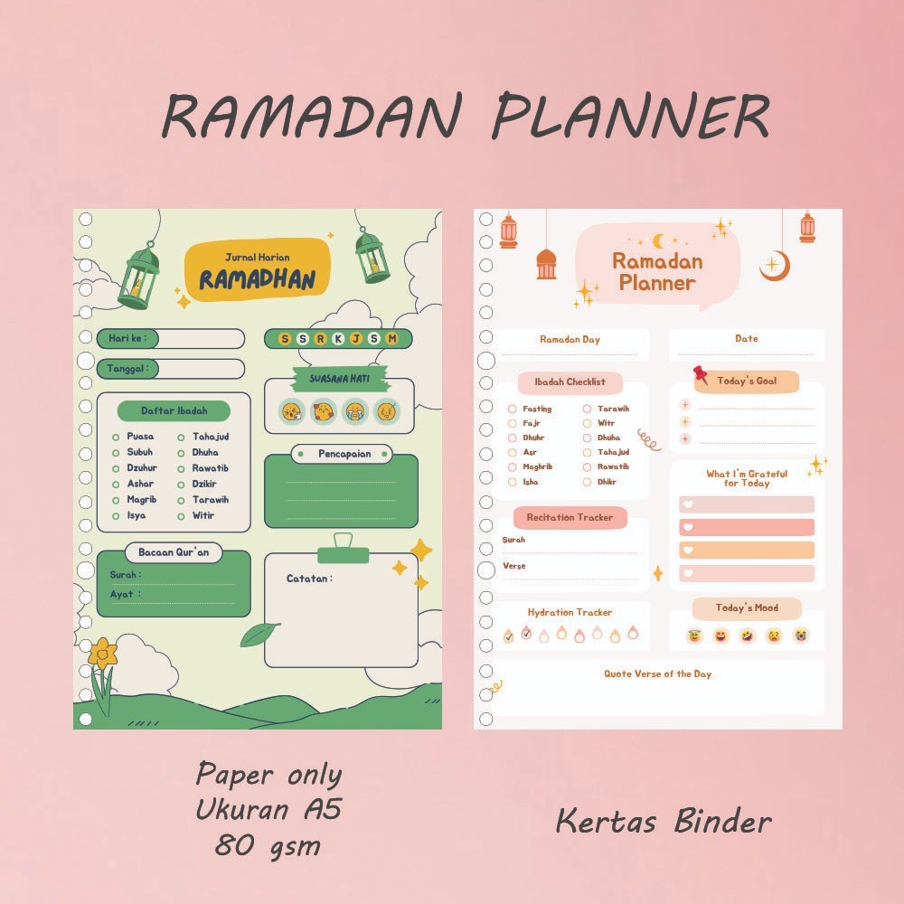 

Ramadan planner/Jurnal ramadan/Daily ramadan/Harian ramadan/ibadah Ramadan binder/loose leaf A5