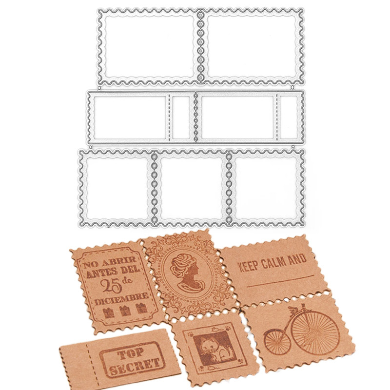 

Postage Stamp Frames Metal Cutting Dies Scrapbooking Wave Edge Steel Craft Die Cut DIY Album Card Making Home Party Decoration