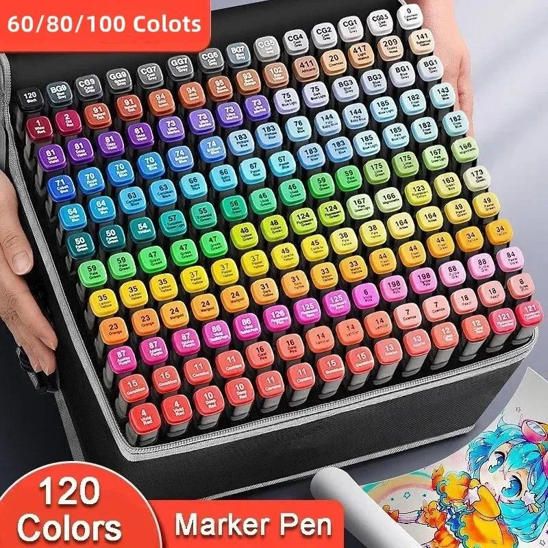 

60/80/100/120/ Colour Double Headed Oily Marker Set Sketch Drawing Graffiti Art Markers for Student School Supplies Stationery