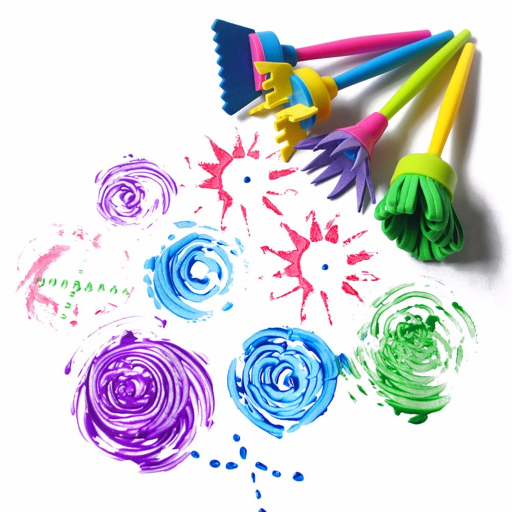 

DIY Flower Graffiti Sponge Art Supplies Brushes Seal Painting Tools Funny Drawing Toys Funny Creative Toy For Children 4 Pcs/set