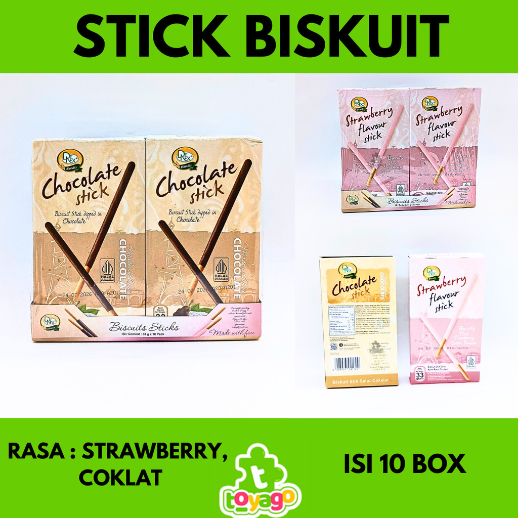 

Denex Chocolate & Strawberry stick biskuit isi 10 box grosir murah