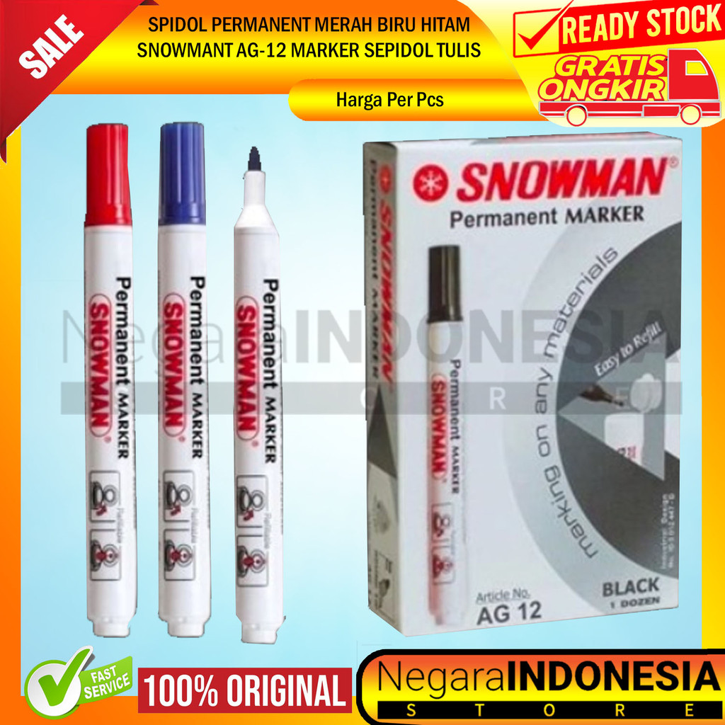 

Sepidol Spidol Snowman Permanent Marker Ag 12 Sepidul Sepedol Warna Biru Hitam Merah Per Pcs Papan Tulis Barang Red Black Blue Snowmen Permanen Waterprof Tahan Air Bolpoint Bolpoin Bolpen Menulis Tulis Atk Sekolah Sd Smp Sma