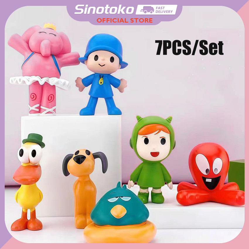 7 Buah Figur Model Pocoyo / Figur Pocoyo Lucu / Hiasan Kue Figur Pocoyo Mini