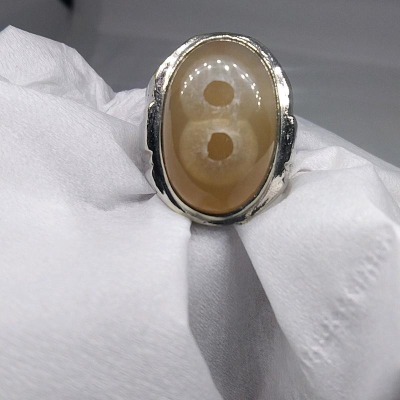 Cincin batu akik motif angka 8/ angka delapan ring alpaka