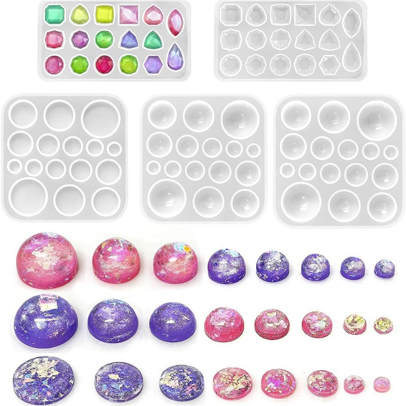 

Variety Faceted Gemstone Mold High/Low Dome Flat Circle Jewelry Stone DIY Resin Casting Mold Cabochon Gem Resin Silicone Molds