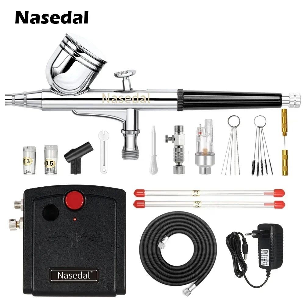 

Nasedal NT-19 Dual-Action Airbrush Compressor Kit 0.3mm Airbrush Spray Gun for Nail Airbrush Model Cake Car Fish Shoes Painting