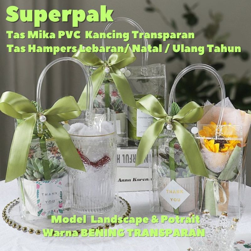 Tas Mika PVC Mika Kancing Transparan / Goodie Bag / Tas Hampers / Tas Souvenir Ulang Tahun Lebaran I