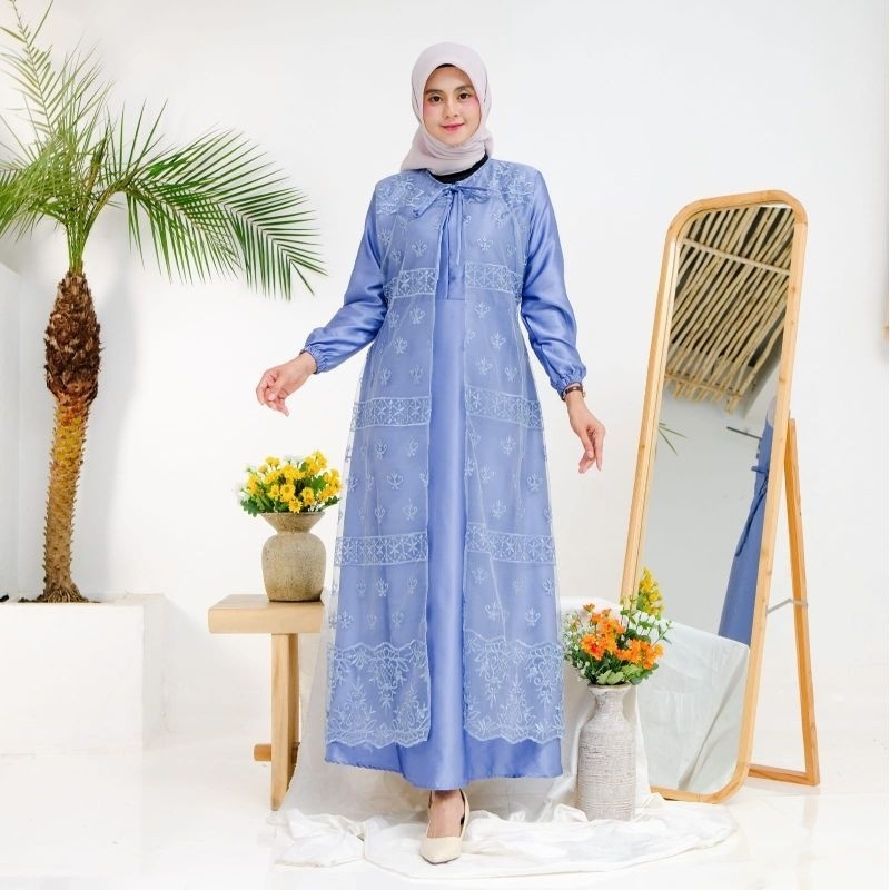 Daviana - Gamis abaya Tille Sapto Ukuran Jumbo Baju Kondangan Mewah Kekinian 2D19