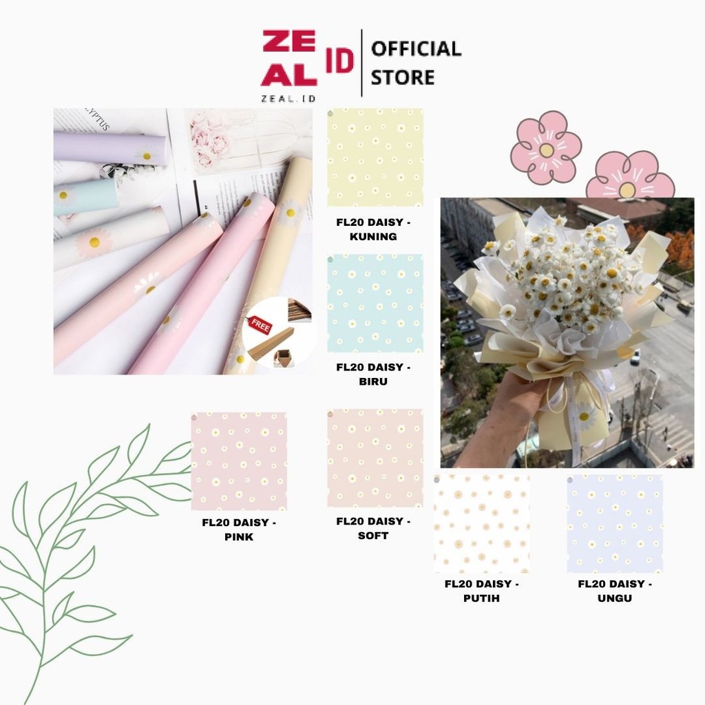

ZEAL-ID - (5 LEMBAR) - FL20 DAISY Kertas Bunga Paper Buket Motif Bunga Daisy Matahari Aster Florist Cellophane