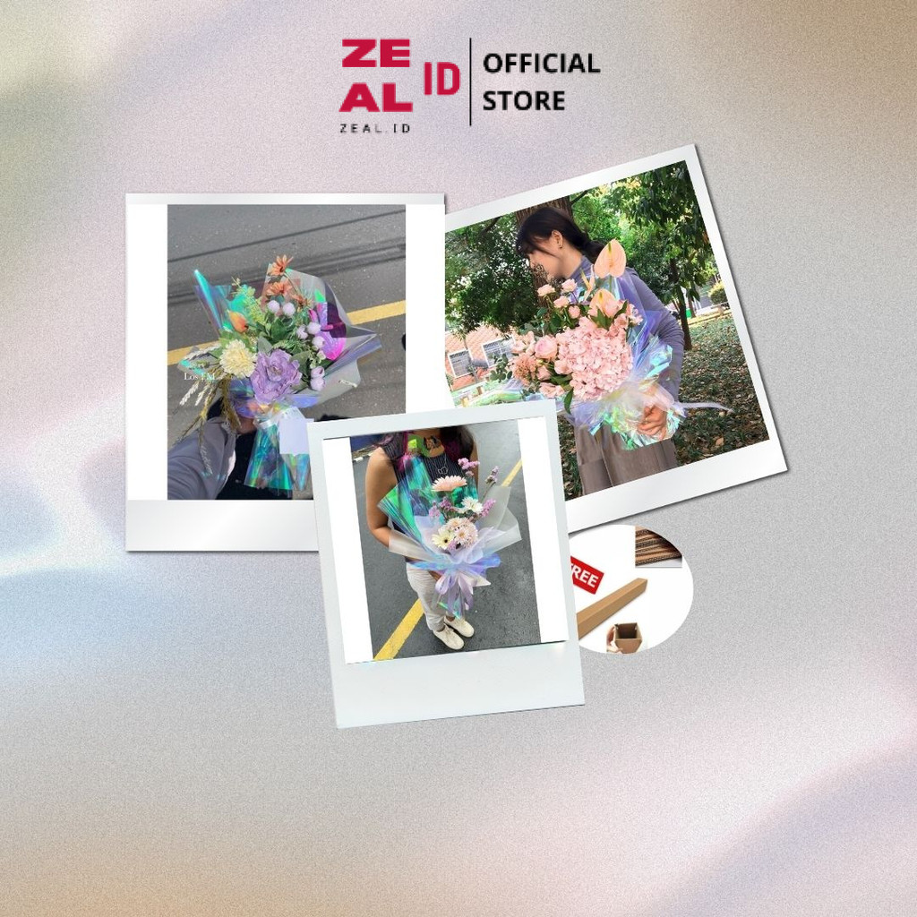 

ZEAL-ID - FL35 HOLOGRAM LEMBARAN Plastik OPP holographic rainbow transparent pelangi kertas bunga wrapping paper