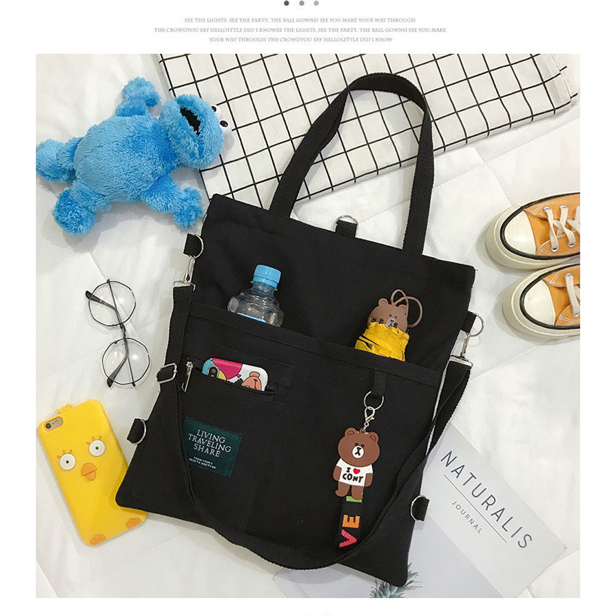 Tas Selempang & Bahu Wanita Canvas Trendy Ins Tas Bahu Tunggal Serba Gaya Tas Belajar Murid Tas Tang