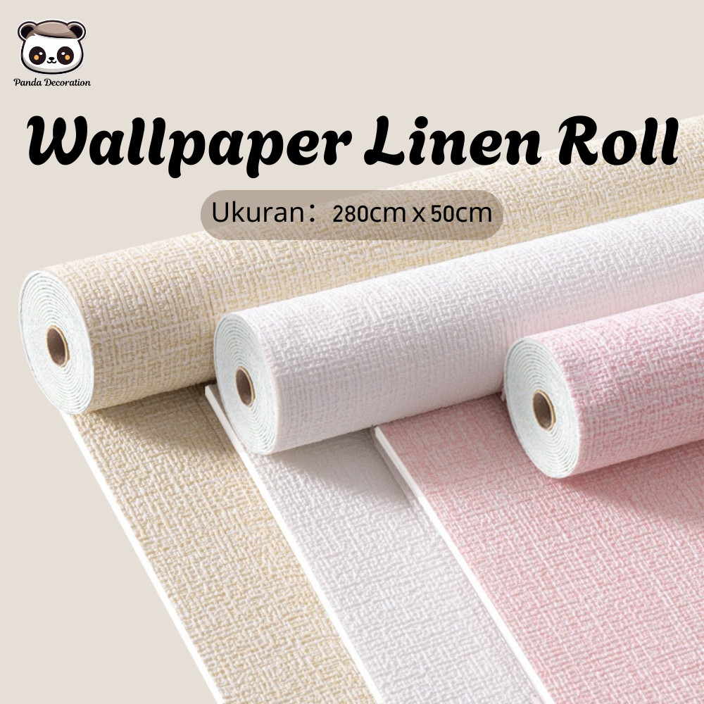 Wallpaper Linen Roll 50cm*280cm / Wallstiker Embos Dekorasi Dinding Polos 3D Premium