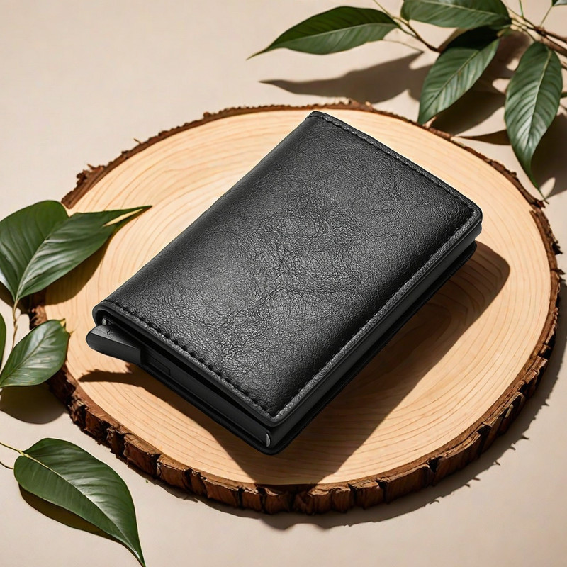 

Black Automatic Card Popping Custom Credit Card Holder Rfid Carbon Fiber Leather Simple Wallet Men's Gift Personalized