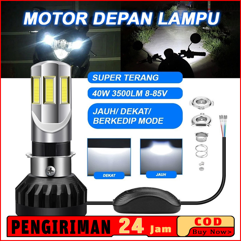 Lampu Led Motor H4 H6 6 Sisi 35w 40w Ac/Dc M02e Original, Kipas Bohlam, Warna Putih, Lampu Depan Mot