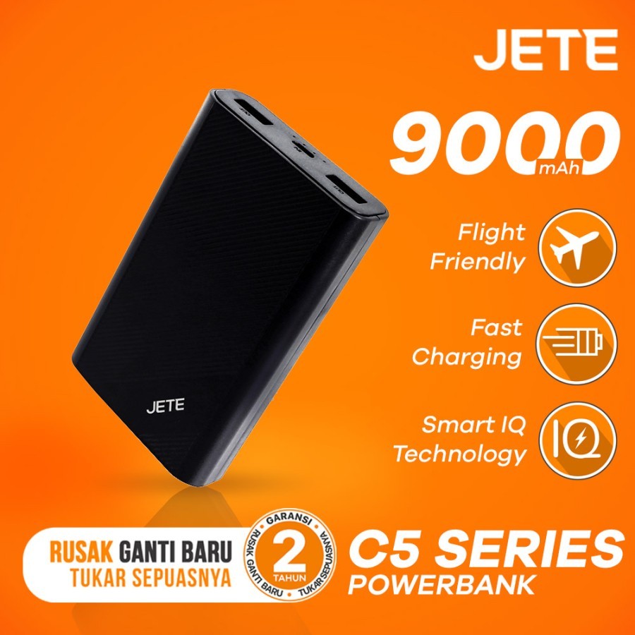 Power Bank 5000 mAh 2 Output USB Charger HP Fast Charging JETE C5 PowerBank
