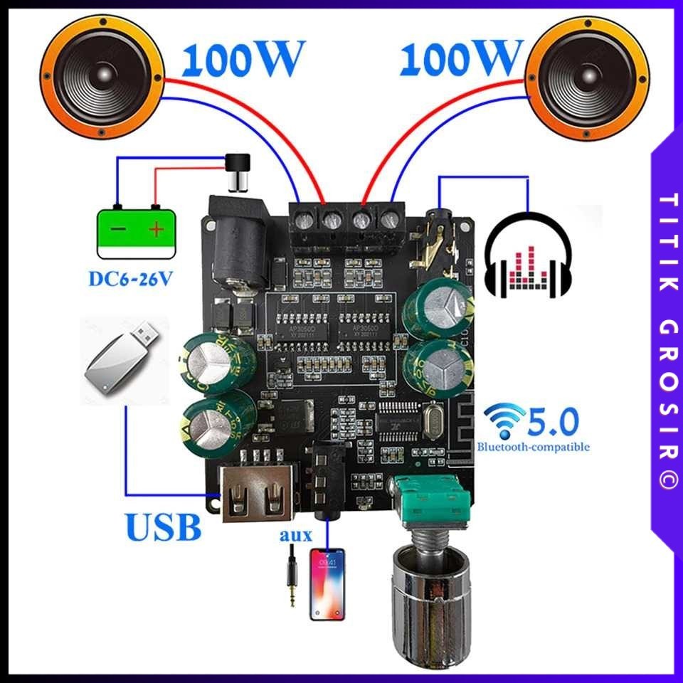 Sinilink XINYI Audio Amplifier Bluetooth 5.0 Class D 2x100W - XY-C100L