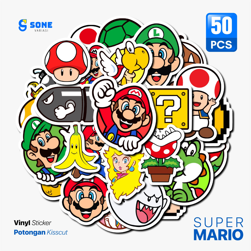 

Sticker Mario Bros Paper Vinyl Waterproof Sticker Laptop Koper Thumbler Buku Journal Casing Phone