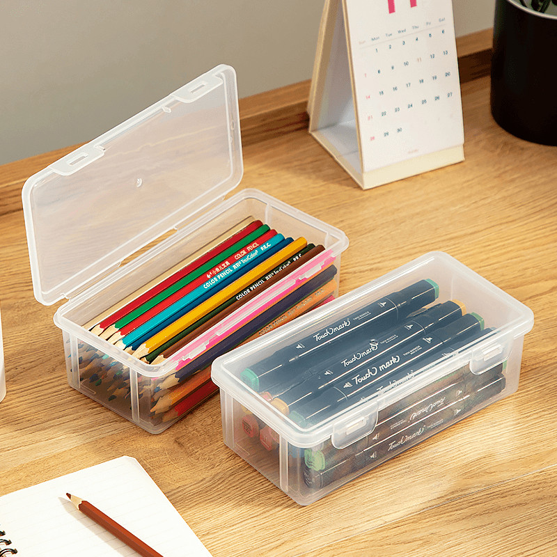 

1Pc Simple Plastic Pencil Cases Transparent Rectangle Storage Box Student Pen Pencil Holder Practical Stationery Cases