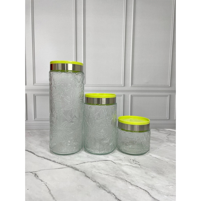 Toples kaca cantik set isi 3 NB / toples lebaran / toples kue kaca tebal