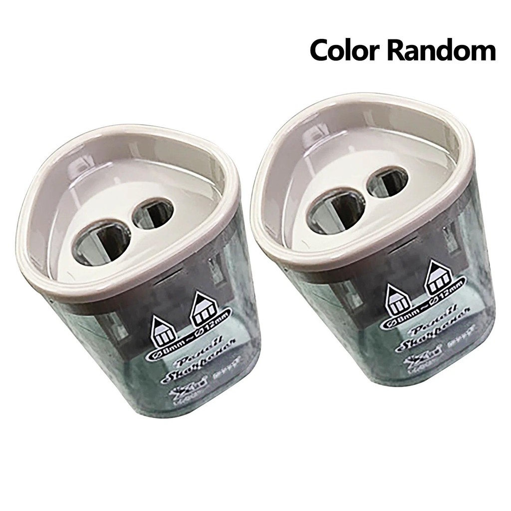 

2pcs Dual Holes School Kids Adults Pencil Sharpener Random Color With Container