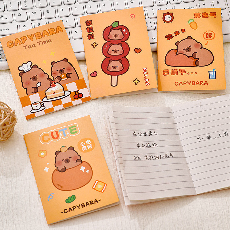 

4Pcs Cartoon Cute Capybara Notebook Kawaii Pocket Book Creative Fashion Mini Notebook Weekly Planner Diary School Supplies