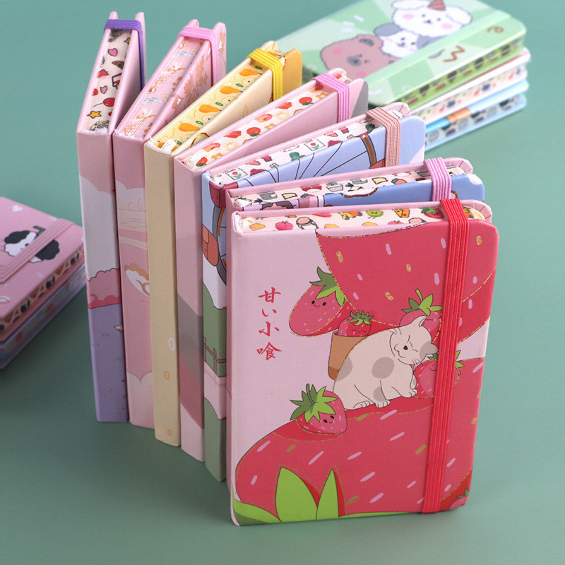 

Cartoon a7 binding hardcover student Pocket This cute little notebook with hot gold and color border portable notepad