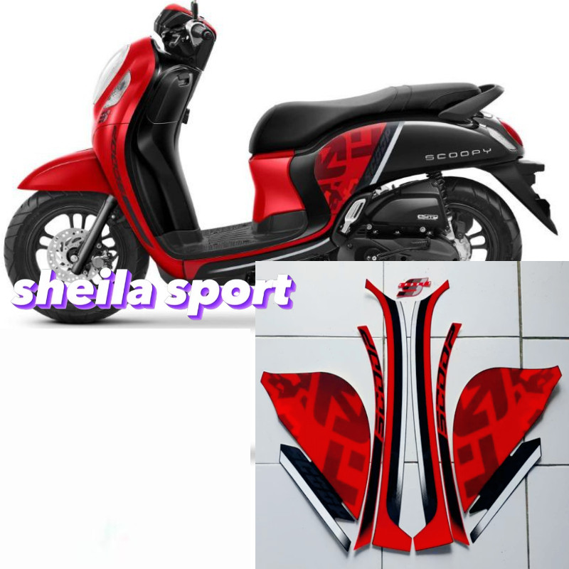 Striping sticker lis body honda scoopy sporty hitam merah tahun 2020 2021 scopy scoopy