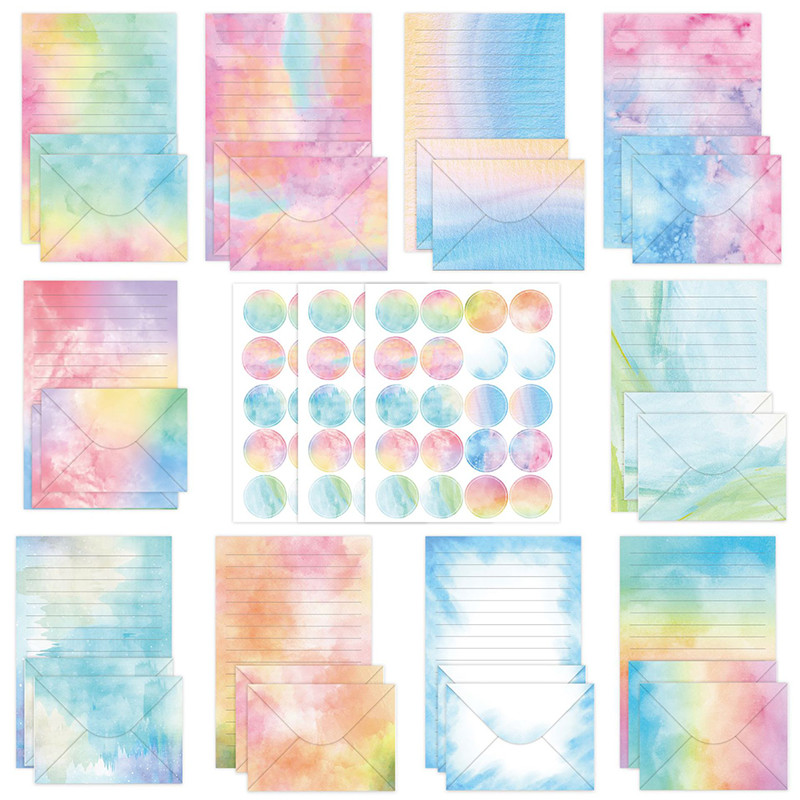 

160 Packs Stationery Paper Set (50 Double Sided Stationery Writing Papers 50 Matching Envelopes) 60 Round Dot Sticker 10 Design