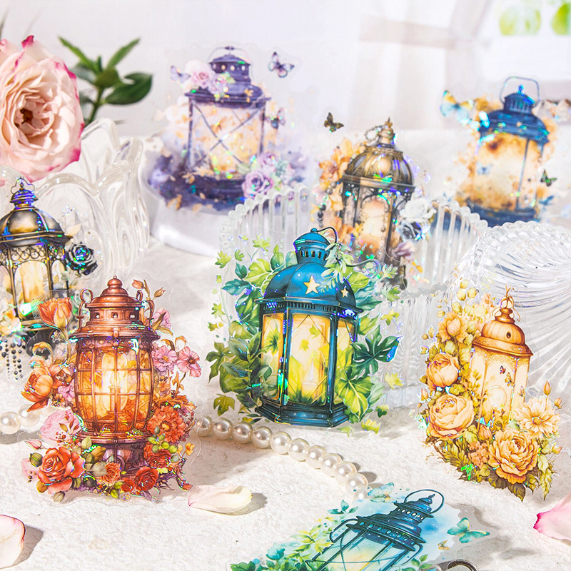 

10pcs Flowers Bottles PET Stickers Glass Container Aesthetic Decor Stationery Journaling Album Scrapbooking Collage Material