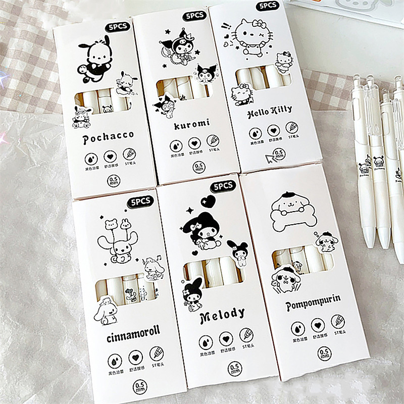 

5pcs Kawaii Pen Black Ink Gel Pens Aesthetic Stationery Pen Set Ballpoint Pen Back To School