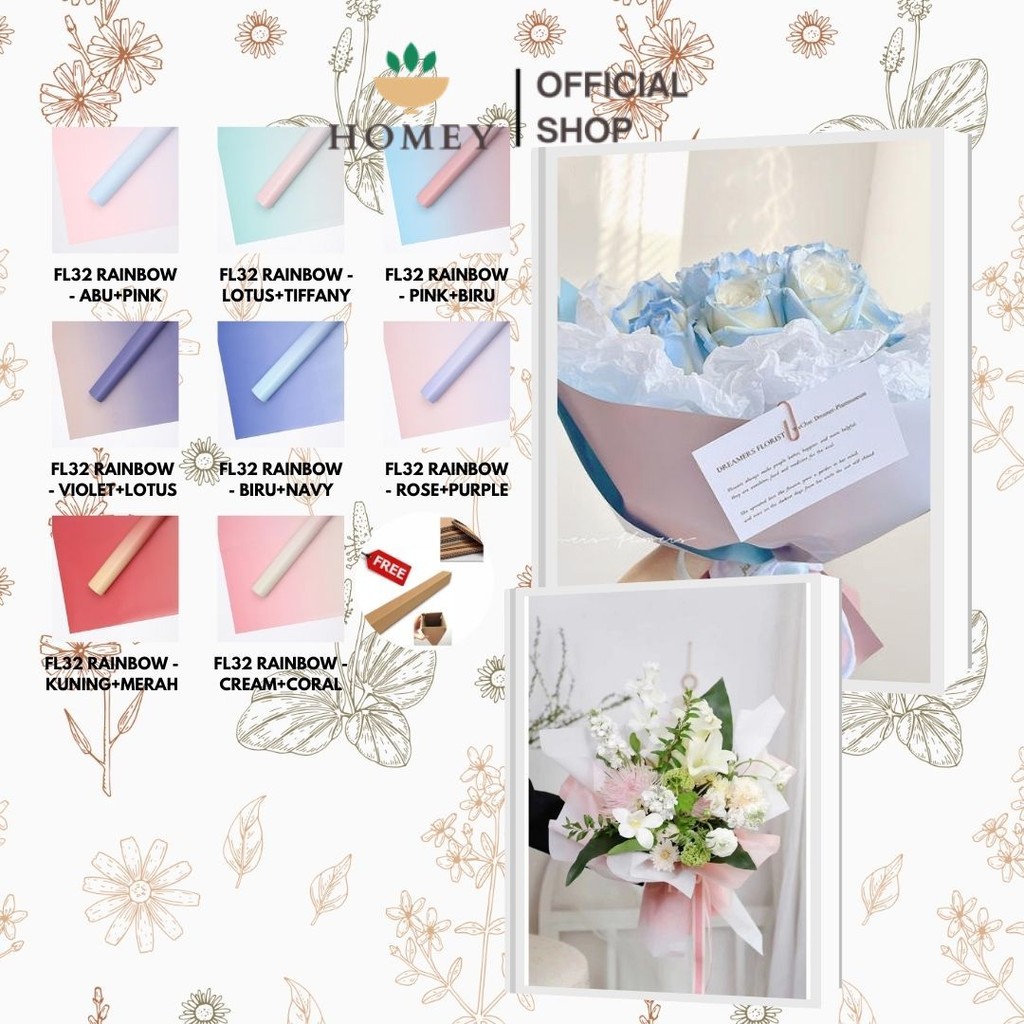 

HOMEY - (5 LEMBAR) - FL32 RAINBOW Kertas Bunga Paper Buket Motif Pelangi Transparan Florist Cellophane