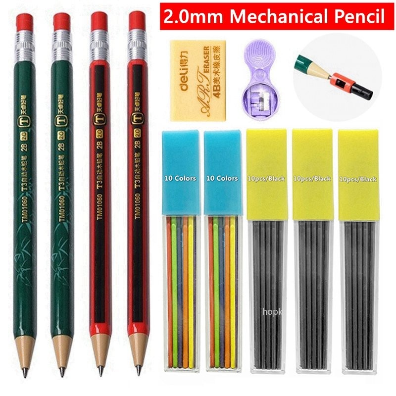

2.0 mm Mechanical Pencils Set 2B Automatic Student Pencils with Sharpener Color Pencil Leads School Pens Kawaii Cute Stationery