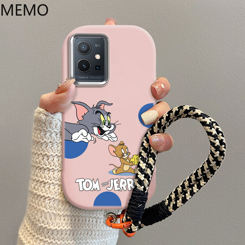 case Vivo T1 5G terbaru 2025 Kartun cat and mouse cangkang anti -jatuh lembut