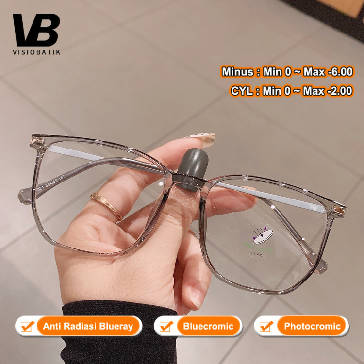VisioBatik kacamata minus Anti Radiasi Blueray Round Photocromic kacamata wanita minus 2 in 1 Bluecr