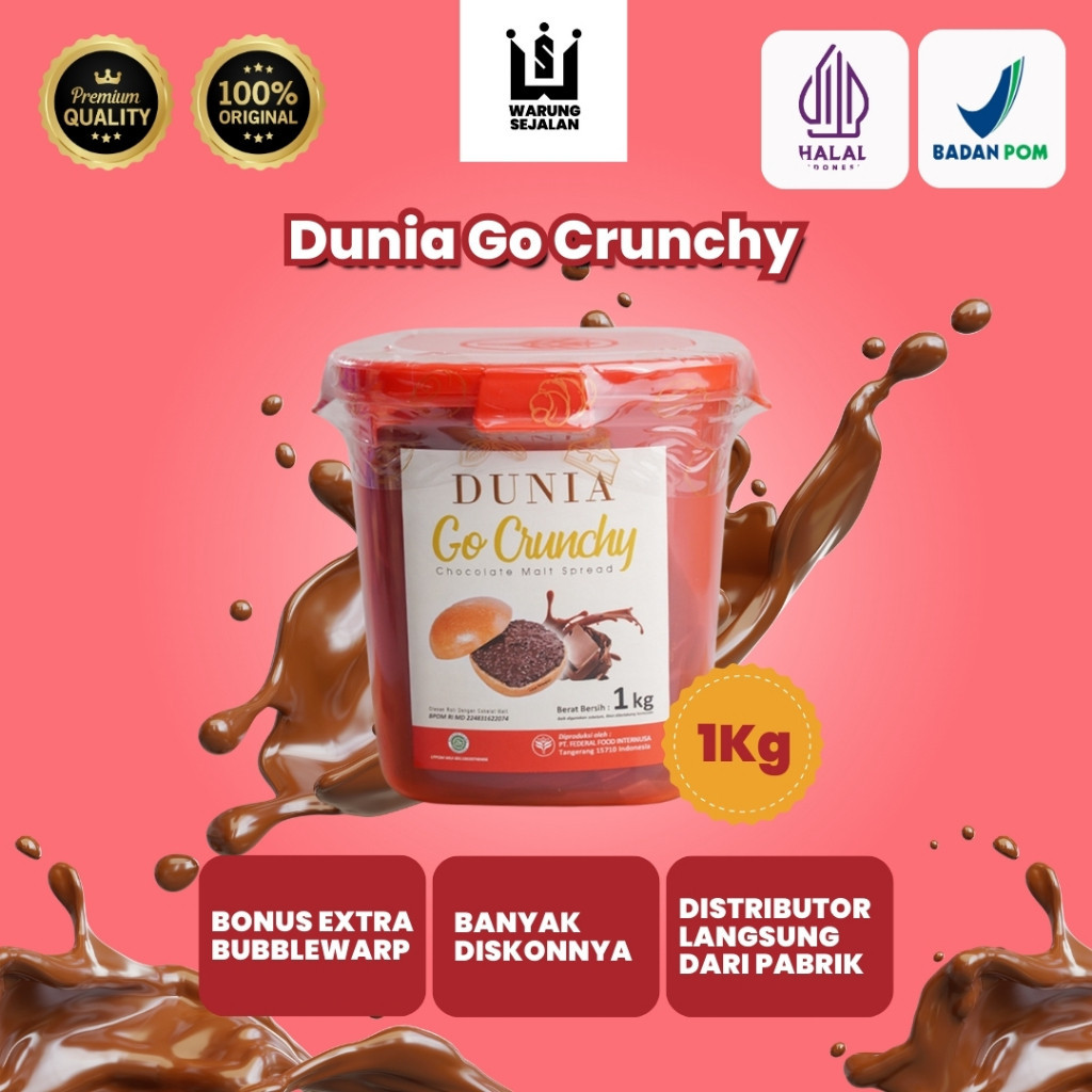 

Dunia GO Crunchy Chocolate Malt 1kg Coklat Crunchy Premium 1Kg Selai Coklat crunchy premium, selai coklat kranci premium coklat kranci coklat crunch