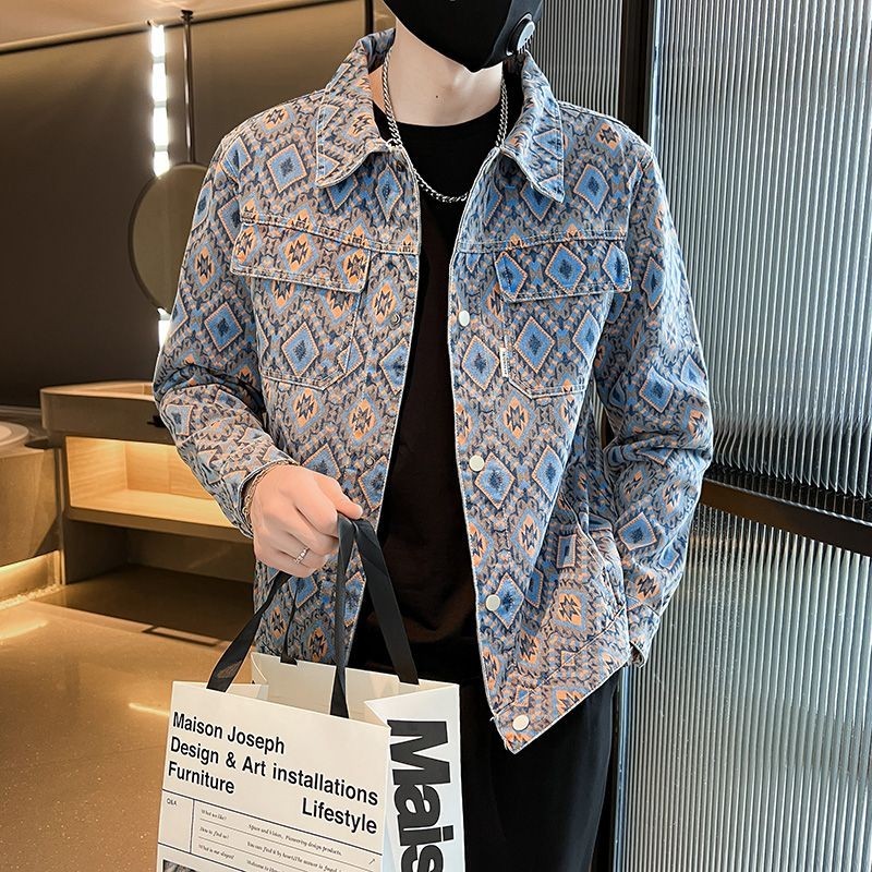 Denim shirt new men's high-end printed jacket jacket jacket