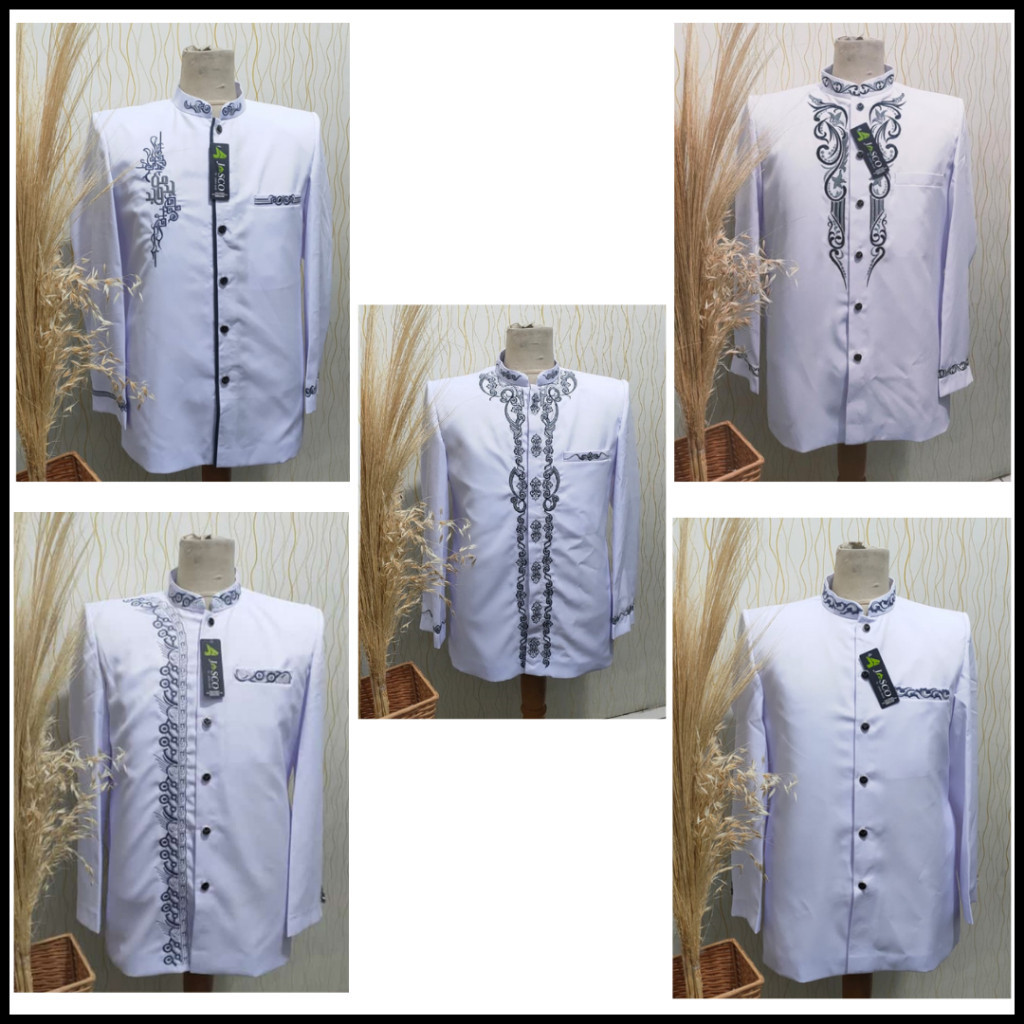 Jasko Tasik Jas Koko Pria Dewasa Jasko Bahan Wool Novus Jas Koko Motif Bordir Warna Putih
