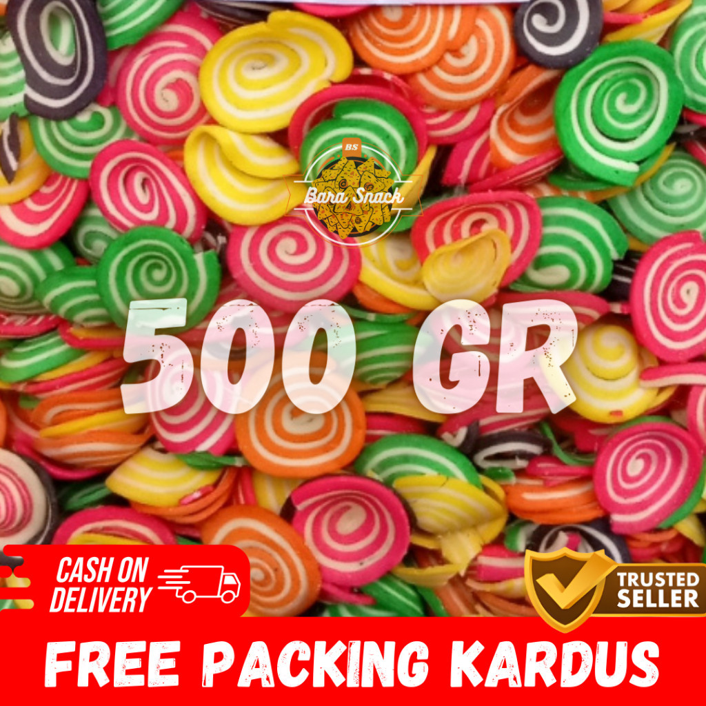 

[ 500gr ] Kuping Gajah Mini Rainbow Premium Renyah Cap Uniqo / Camilan Snack Kiloan Murah -K