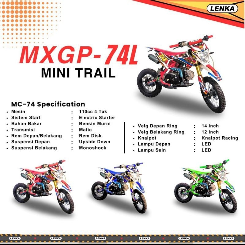 BIG SALE Sepeda Motor Bensin Mainan Anak Mini Trail Lenka MXGP 74L 4 Tak 110 cc