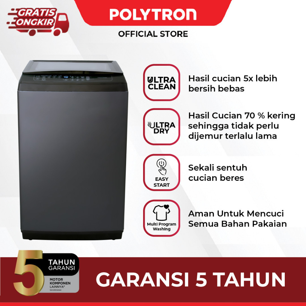 POLYTRON Mesin Cuci 1 Tabung Zeromatic Laguna series  Hijab 10 KG - PAW 1029Y