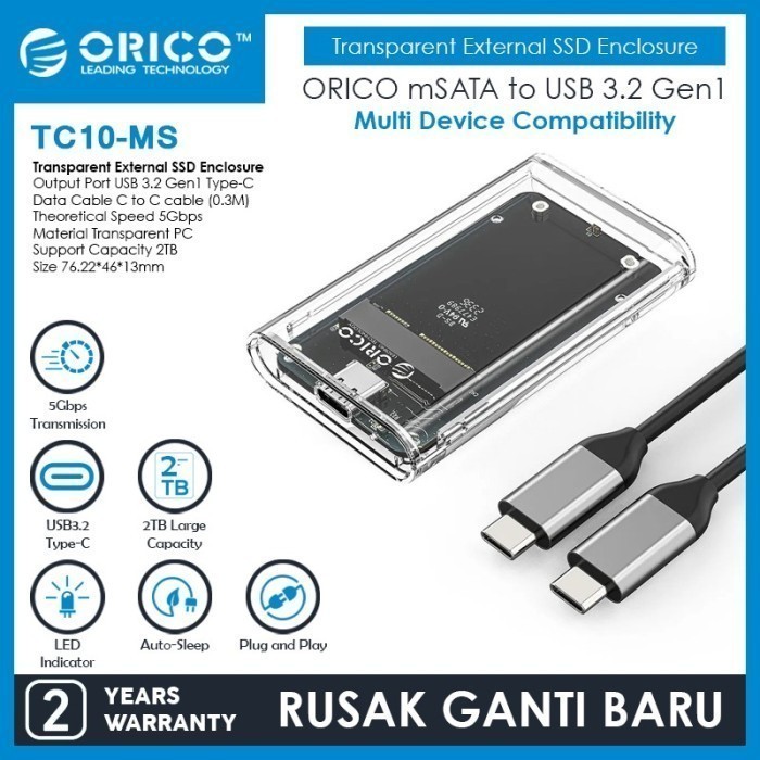 ORICO mSATA to USB 3.2 Gen1 Transparent External SSD Enclosure - TC10-MS