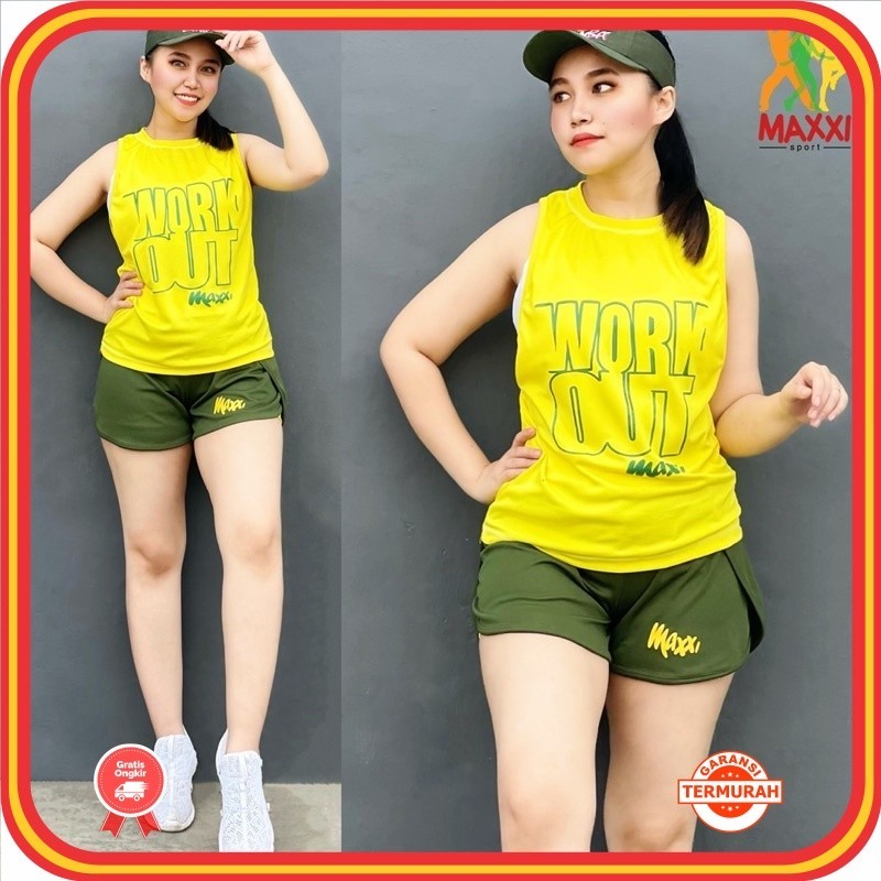 Set Olahraga Murah Bahan Premium Kekinian / Setelan Baju Olahraga Hotpants Tanktop Pendek Kuning Hij