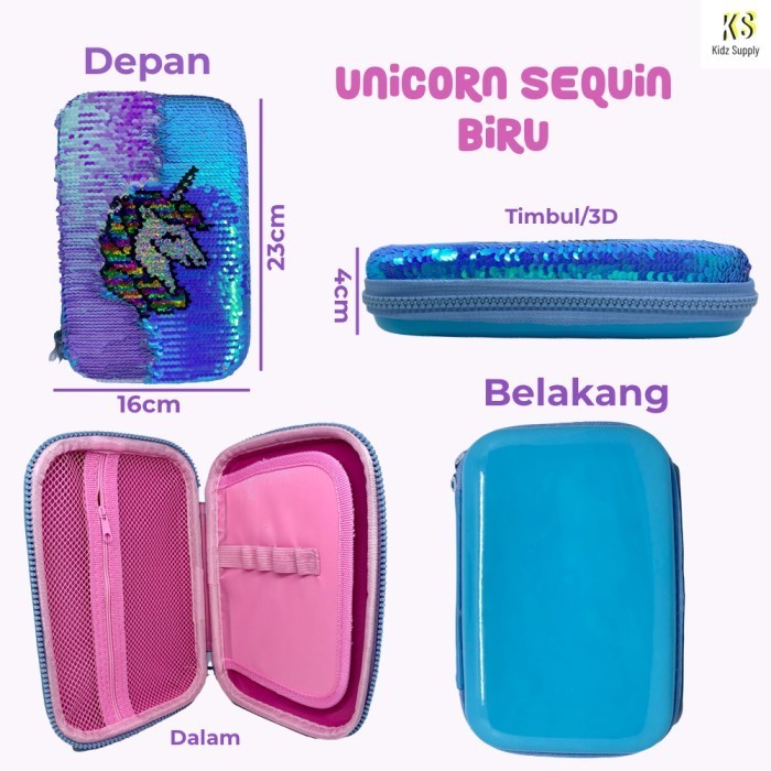 

Kotal Tempat pensil hardtop glitter sequin usap anak perempuan unicorn - Uni sequin biru