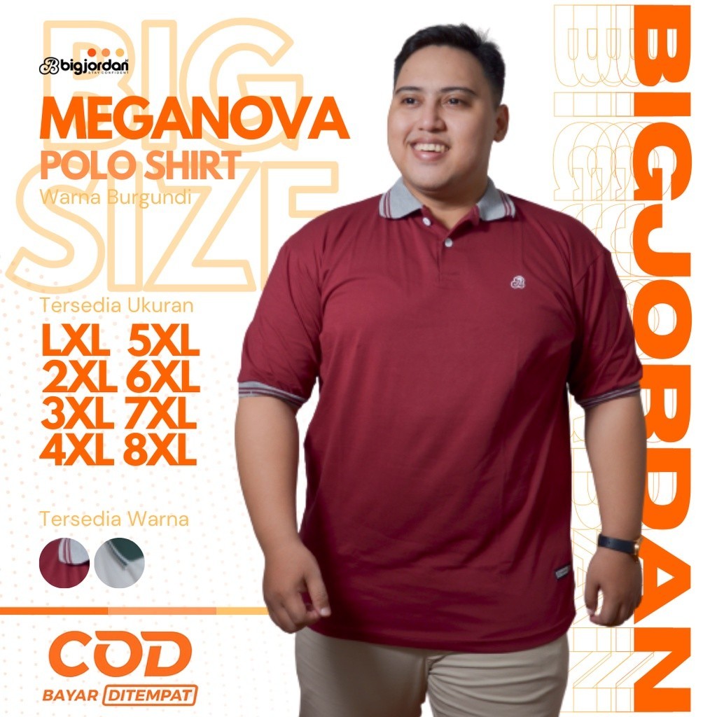 MEGANOVA baju kaos polo shirt pria bigsize XXL XXXL XXXXL XXXXXL kaos kerah jumbo merah maroon polo 