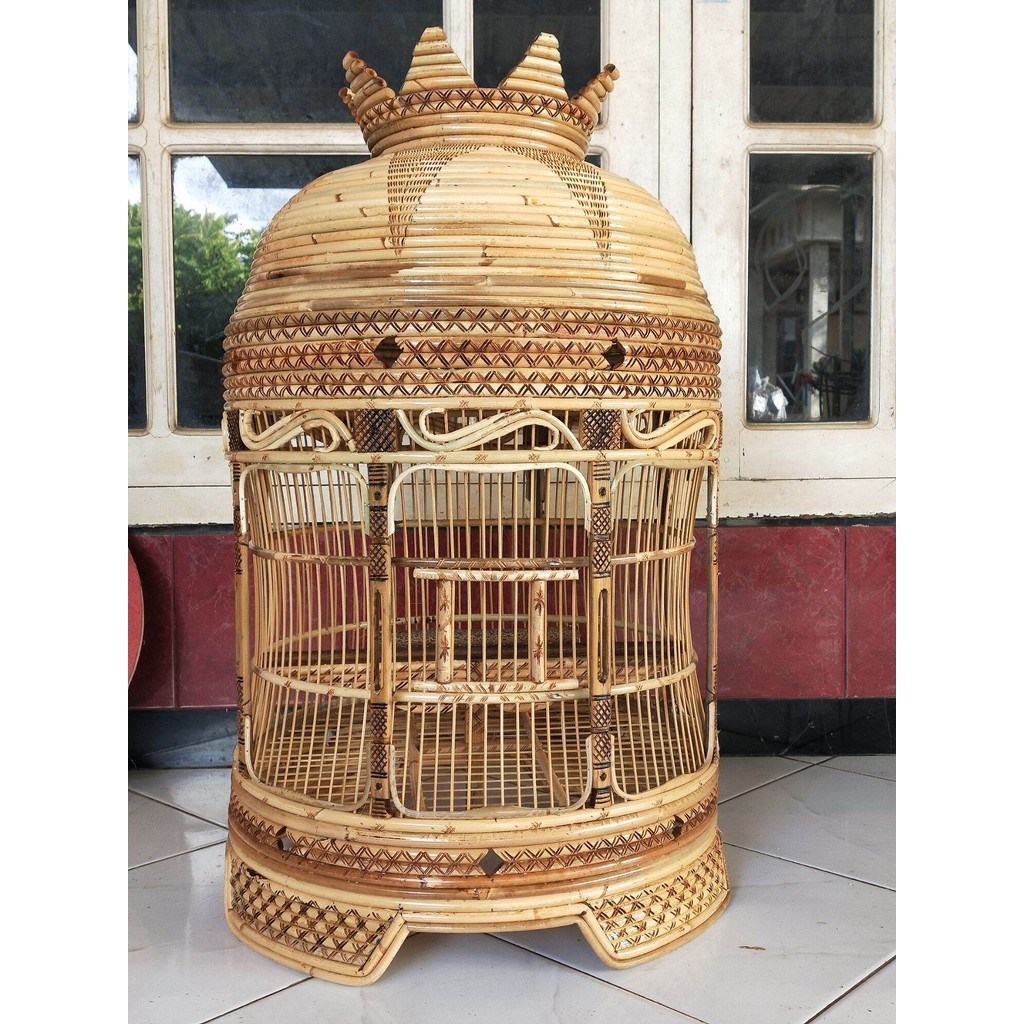 Sangkar Perkutut  Mataram Kubah Ukir/cukit/coretanAntik/ Anyaman Rotan Tebok Lepas