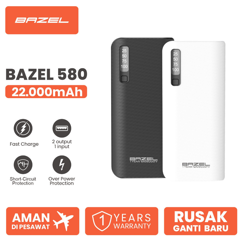 PRODUK TERBARU # Bazel 580 Series  Powerbank 22000 mAh Digital Display  Small Power Bank Garansi Res