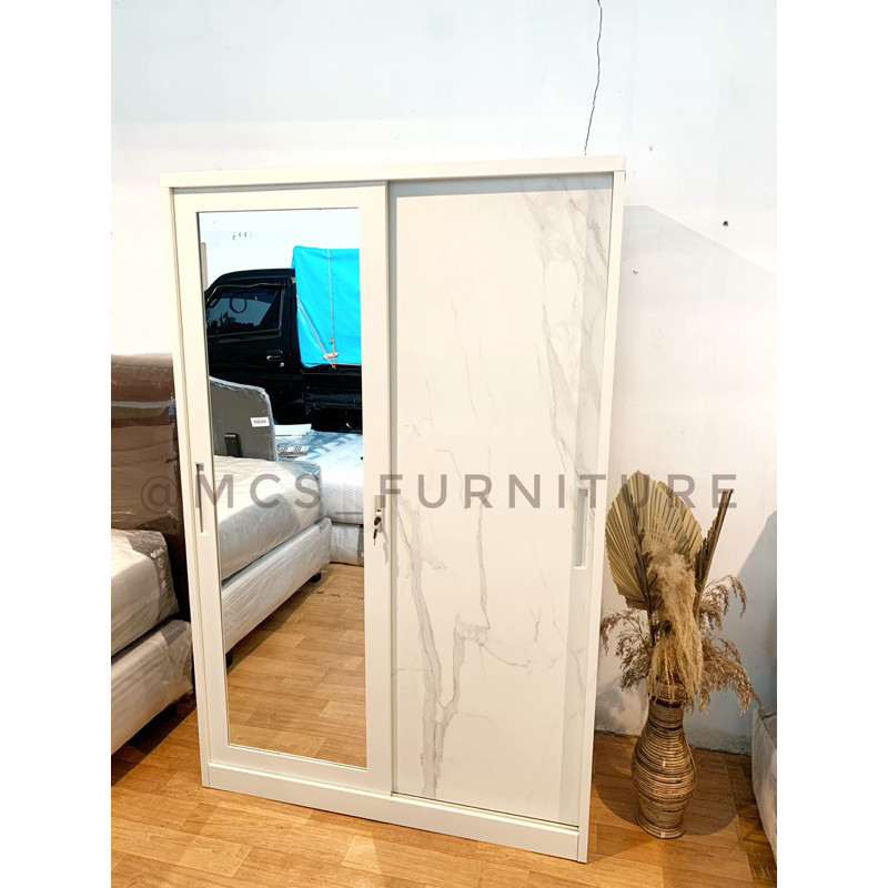 Lemari Besi Sliding Motif Marble Gantungan Gamis Banyak Sap Mebel Furniture Semarang Kendal Demak Bo