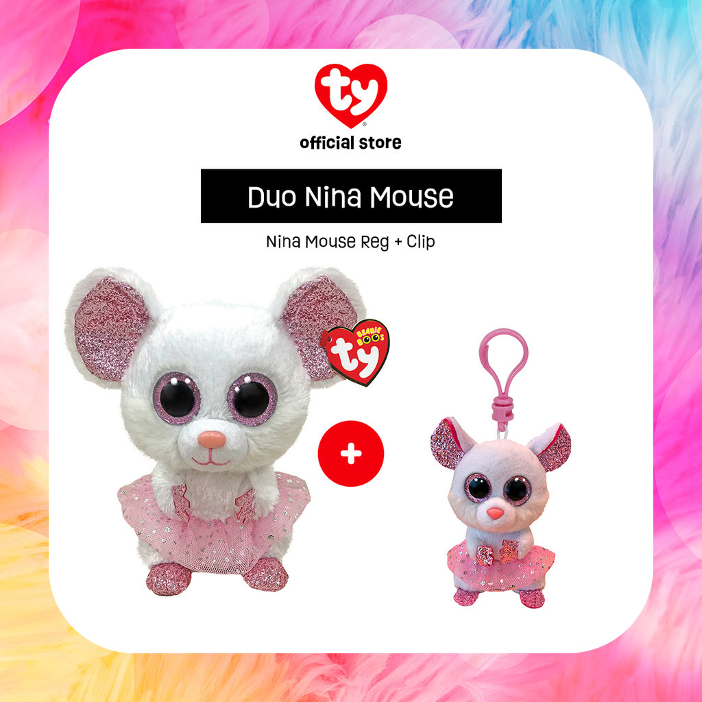 TY Duo Nina Mouse  - Paket Boneka & Gantungan Kunci Bentuk Tikus - Gift Set Giftset Hadiah Kado Nata