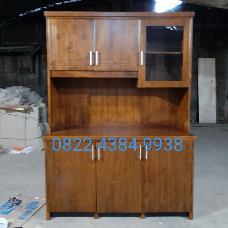 Lemari Dapur Jati Almari Rak Piring Minimalis Bufet Kabinet Meja Island Kitchen Set