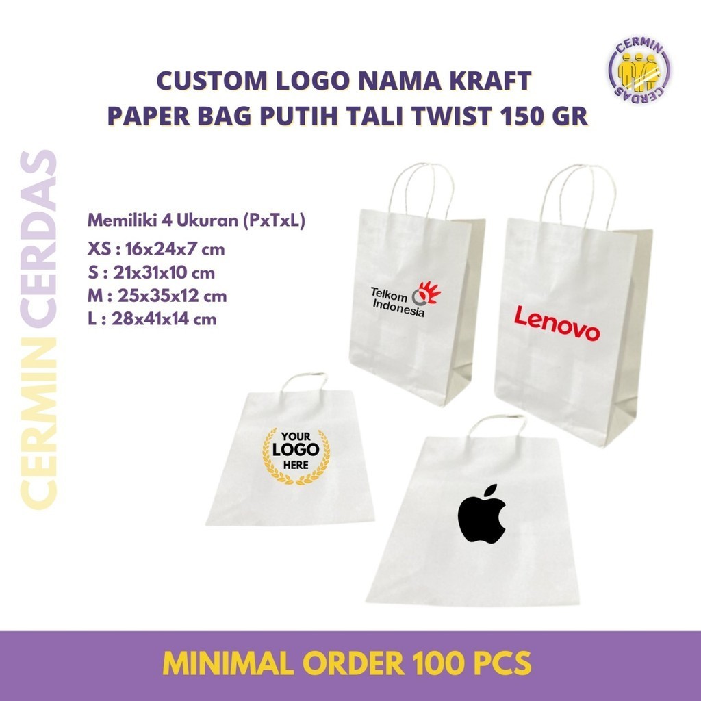 

Custom Logo Paper Bag Putih Tali Twist Brand Nama Perusahaan 150 Gr Premium